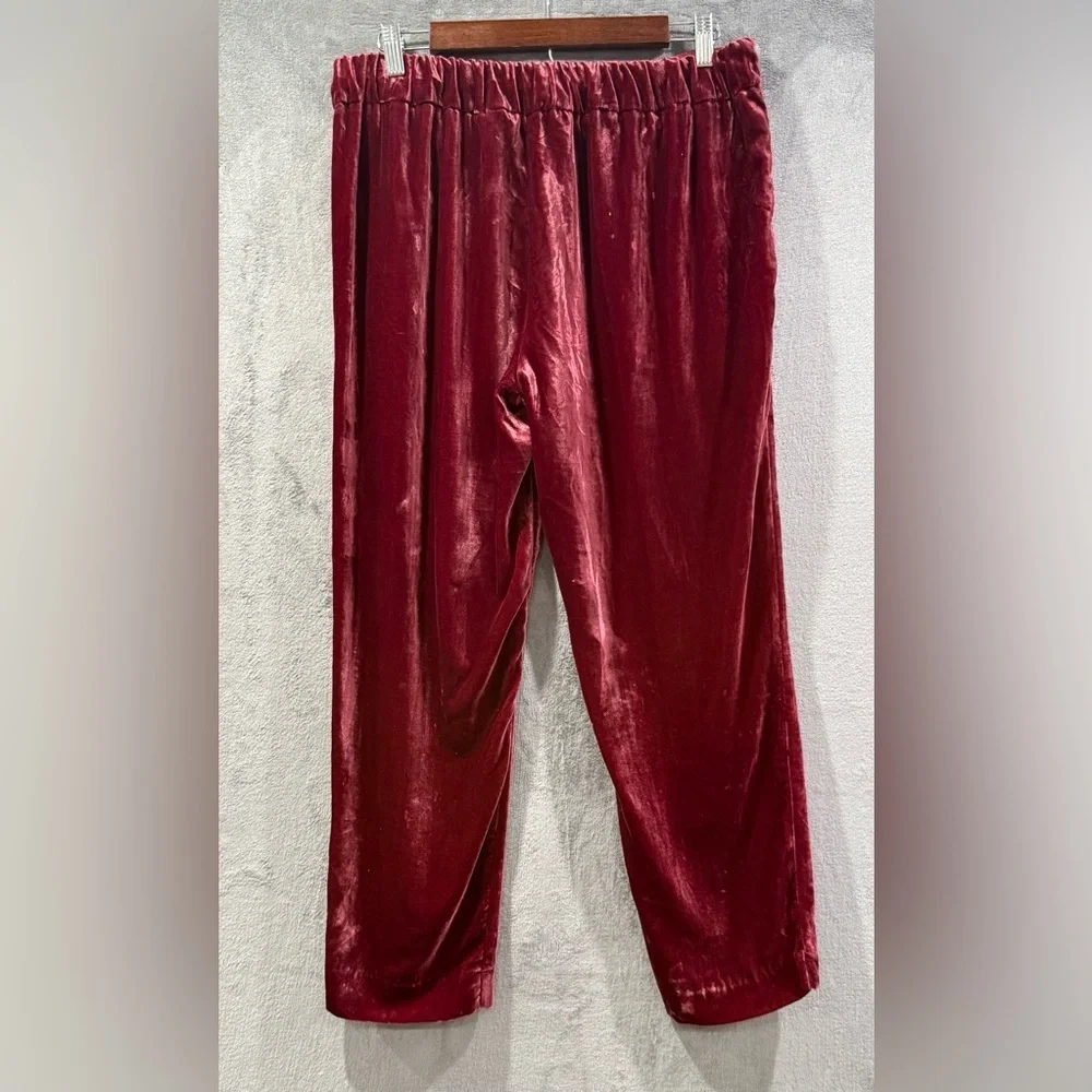J.Crew Pull On Easy Pant Burgundy Velvet Pants Size 8 Wide Leg